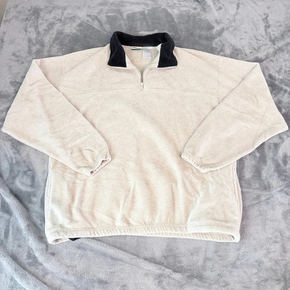 VTG Ozark Trail Mens XL Fleece Pullover Quarter Zip Cream Oatmeal Boxy Sweater